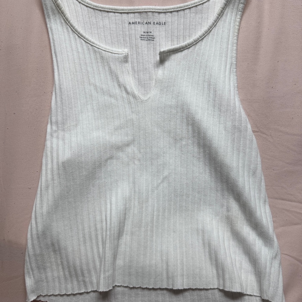 American Eagle Outfitters Cream Ribbed Cut Out Tank Top
